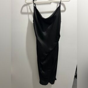 Honey black cowl neck satin slit dress size L